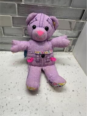 Vintage 1994 Tyco 16" Doodle Bear Pocket Purple Denim Plush Stuffed Animal